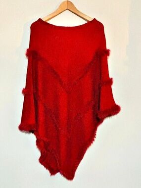 Henry Hunt Red Fringe Poncho Like New